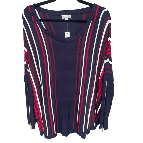 Joseph A Sweater Womens Extra Large XL Blue Red Striped Ruffle Zip Sleeve NEW - Picture 1 of 11